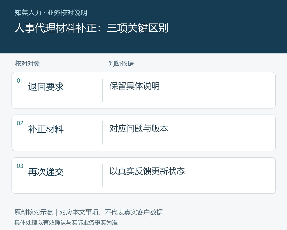 人事代理材料补正的退回要求、补正材料、再次递交对照图