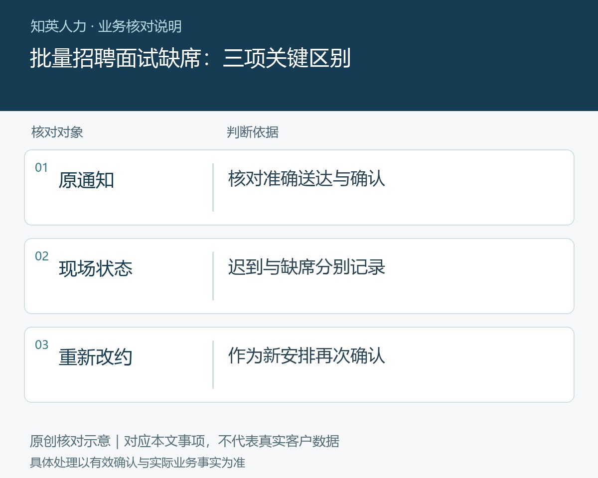 批量招聘面试缺席的原通知、现场状态、重新改约对照图