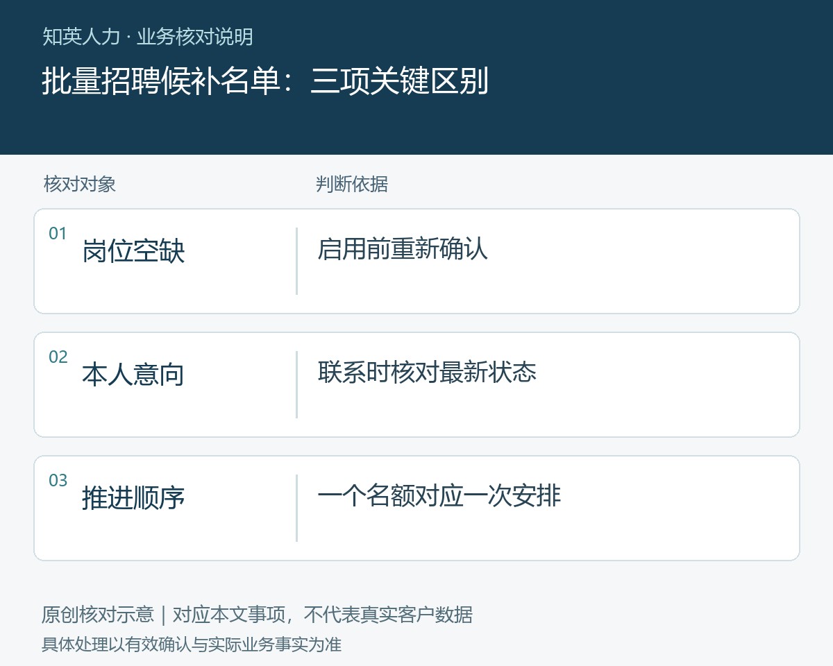 批量招聘候补名单的岗位空缺、本人意向、推进顺序对照图