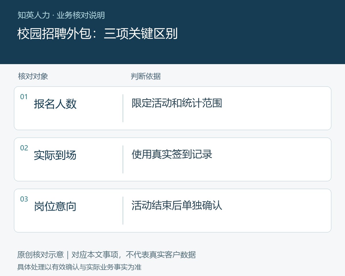 校园招聘外包的报名人数、实际到场、岗位意向对照图