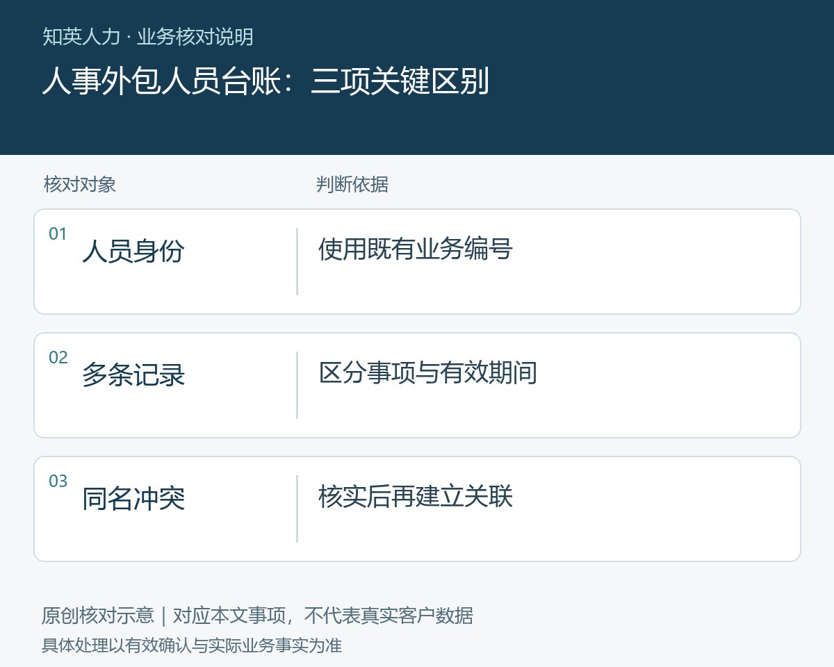 人事外包人员台账的人员身份、多条记录、同名冲突对照图