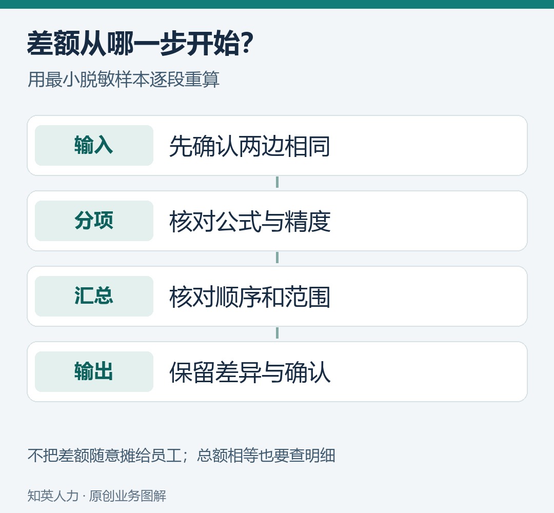 金额差异按输入、分项、汇总和输出逐段定位