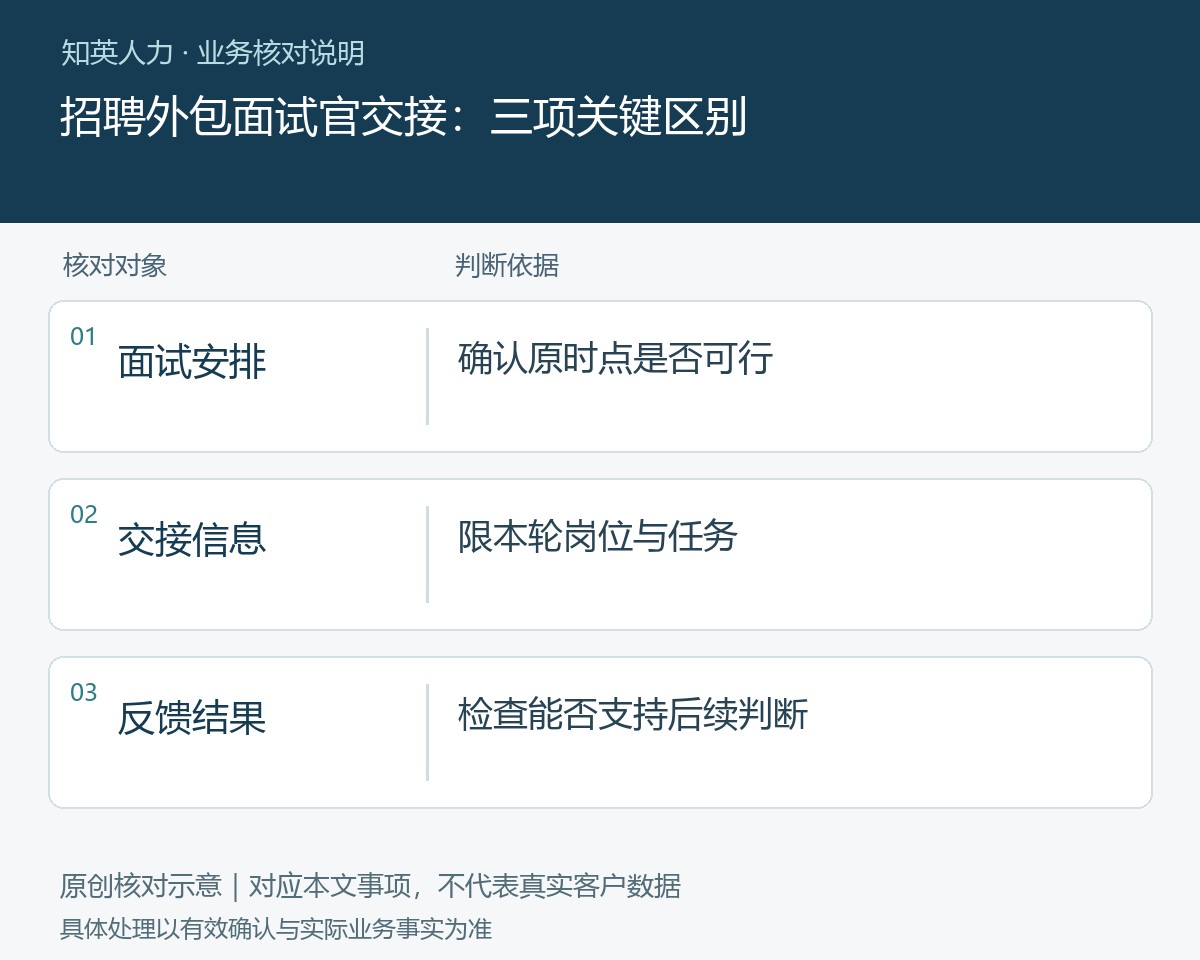 招聘外包面试官交接的面试安排、交接信息、反馈结果对照图